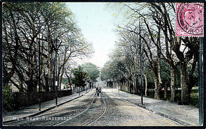 Rondeborsch, Main Road. Camera no. 0439. Cape of the Good Hope 1d Edward VII stemplet Cape Town d. 14.8.1907 til Randers, Danmark.