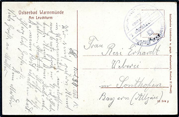 Ufrankeret feltpostbrevkort (Kiel) dateret d. 30.10.1915 til Sonthafen. Briefstempel: Kaiserliche Marine Kommando S.M.Hilfskriegsschiff Prinz Adalbert - tidl. postdamper på Korsør-Kiel ruten.