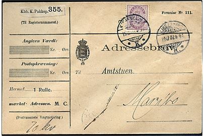 15 øre Våben single på adressebrev for pakke fra Kjøbenhavn d. 19.12.1902 til Maribo.