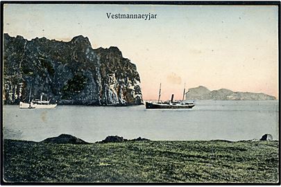 Vestmannaeyjar med dampskibe. O. Johnson & Kaaber no. 19354.