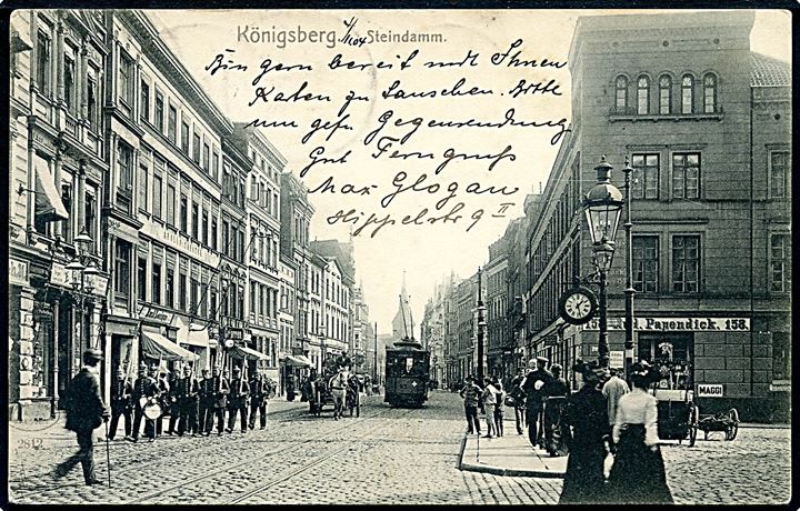 Königsberg, Steindamm med sporvogn.
