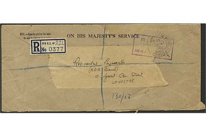 Ufrankeret anbefalet OHMS kuvert stemplet Field Post Office 271 (= 8th Corps, Holland) d. 17.3.1945 til Leichester, England.
