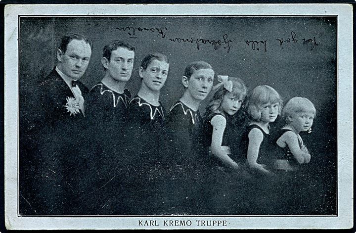 10 øre Chr. X på brevkort (Artisterne Karl Kremo Truppe) annulleret med brotype IIIb Hasle d. 13.12.1919 til Isafjord, Island. God destination fra Bornholm.