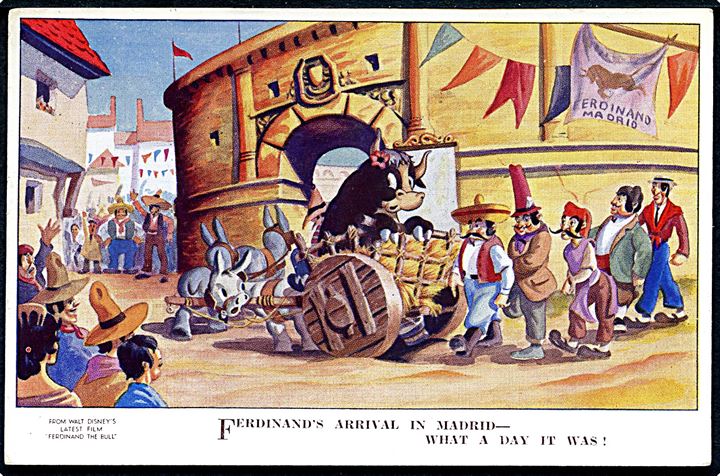 Disney, Walt. Ferdinand’s arrival in Madrid. Valentine’s Ferdinand the Bull no. 4680. Kvalitet 8