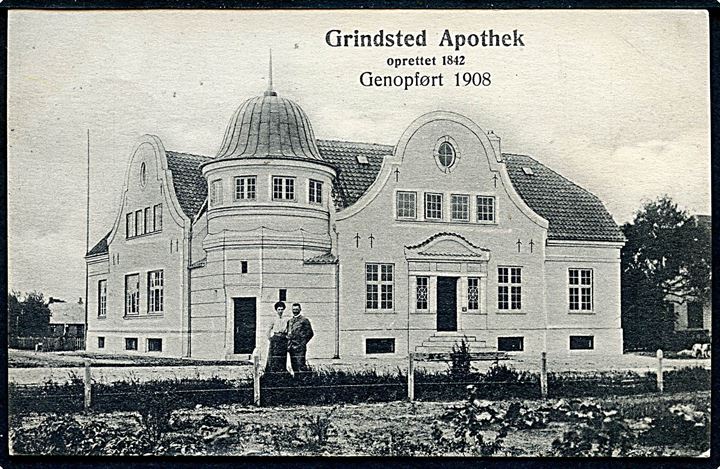 Grindsted, Apothek oprettet 1842, genopført 1908. P. Hansen u/no. Kvalitet 8