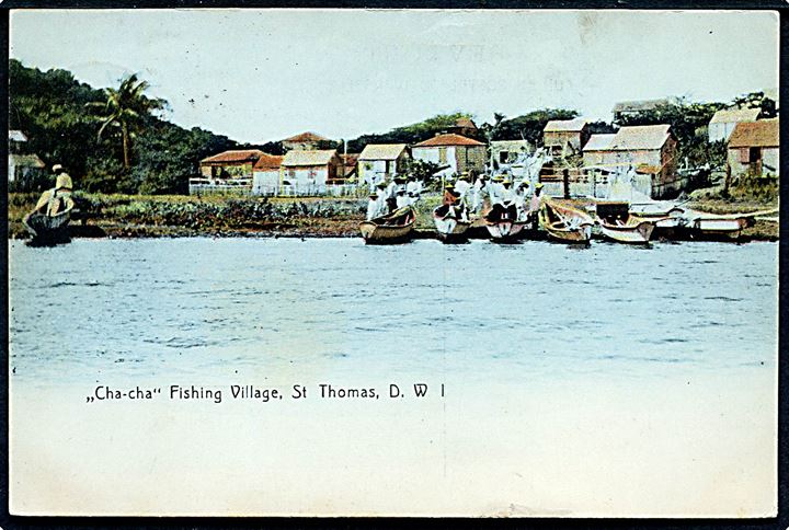 D.V.I., St. Thomas, “Cha-Cha” Fishing Village. Lightbourn no. 33. Afrevet frimærke. Kvalitet 8