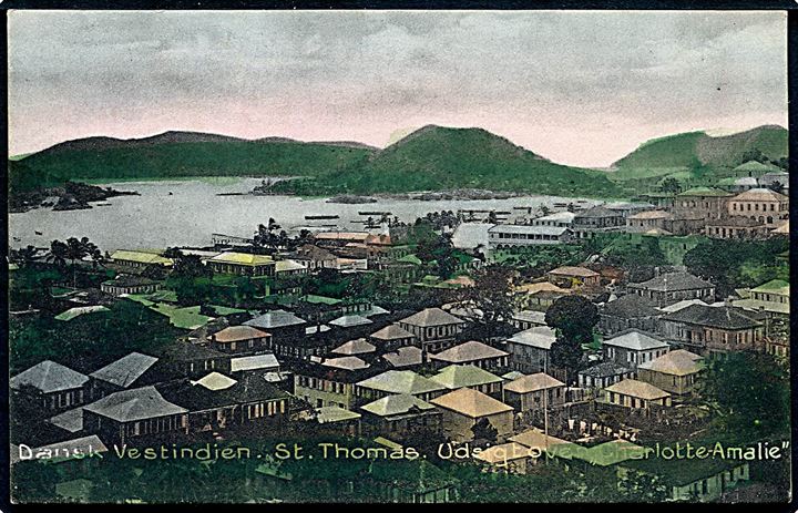 D.V.I., St. Thomas, Udsigt over Charlotte Amalie. Stenders no. 12182. Kvalitet 8