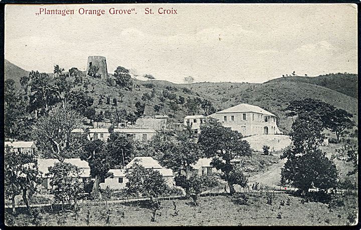 D.V.I., St. Croix, Plantagen Orange Grove. E. Langkjær no. 2952. Frankeret med 5 bit Fr. VIII i parstykke.  Kvalitet 7