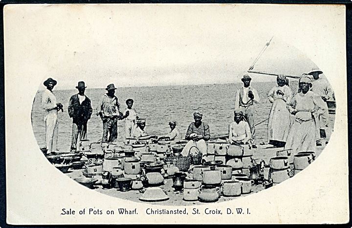 D.V.I., St. Croix, Christiansted, Sale of Pots on Wharf. J. Niles serie C. Frankeret 5 bit Fr. VIII. Kvalitet 7