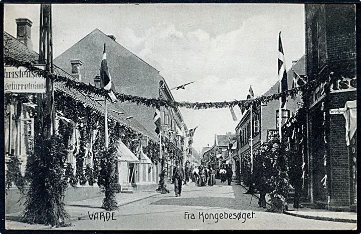 Varde, udsmykket gade under Kongebesøget 1908. U/no. Kvalitet 9