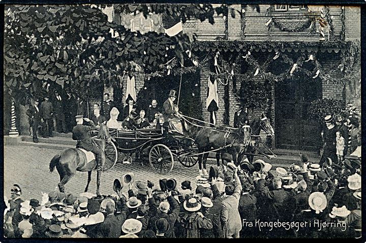 Hjørring, banegaarden under Kongebesøget 1908. K. Lund u/no. Mindre skade. Kvalitet 6