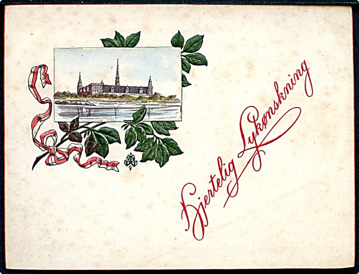 Kronborg, kartonkort med relief og rød kant. Dateret 5.5.1889. U/no. Kvalitet 7