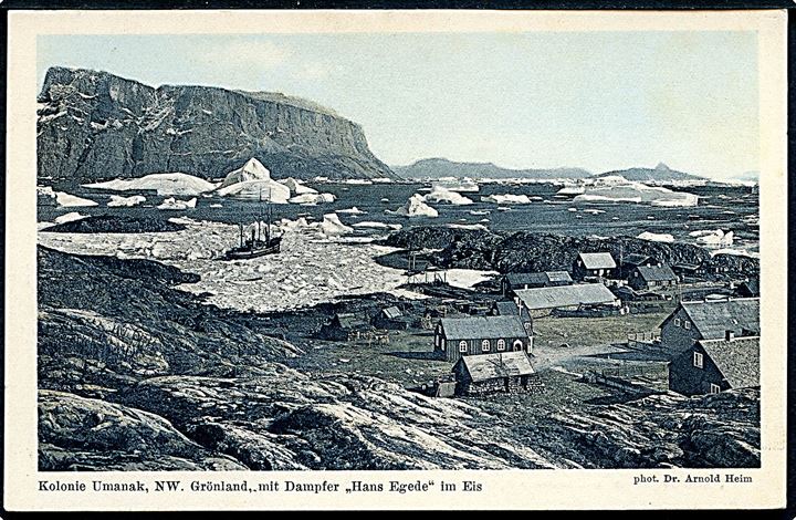 Brunner & Co. Serie 84 no. 13. Kolonie Umanak, NW. Grönland mit Dampfer “Hans Egede” im Eis. Foto Dr. A. Heim. Kvalitet 9