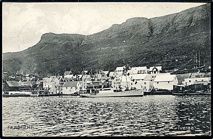 Tveraa, havn med dampskib. T. Gregersen u/no. Sendt fra Thorshavn 1909. Kvalitet 8