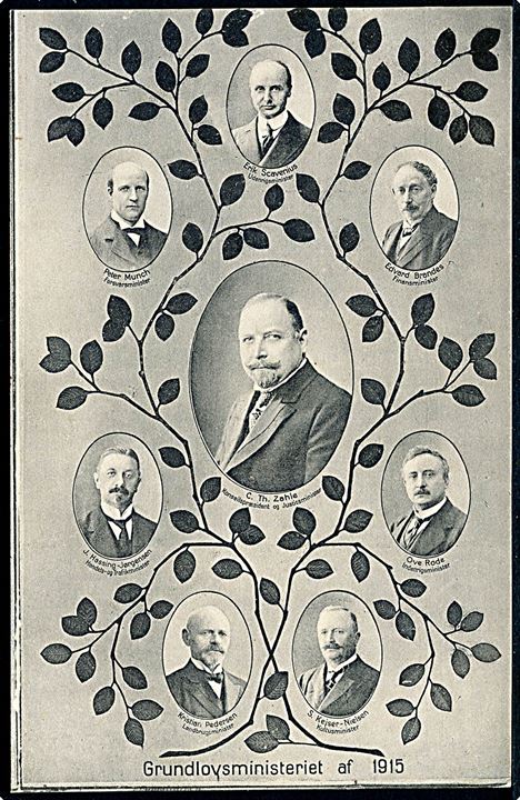 Politik. Grundlovsministeriet af 1915 under C. Th. Zahle. I. Jensen Skytte u/no. Elfelt foto. Kvalitet 7