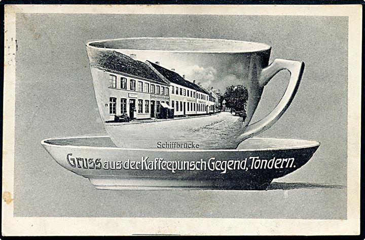 Tønder, “Kaffepunsch hilsen” med Schiffbrücke. F. C. Thiessen no. 38019. Kvalitet 7