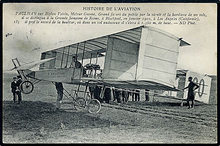 Louis Paulhan, fransk flyvepioner, i sit Voisin biplan. No. 185. Kvalitet 9