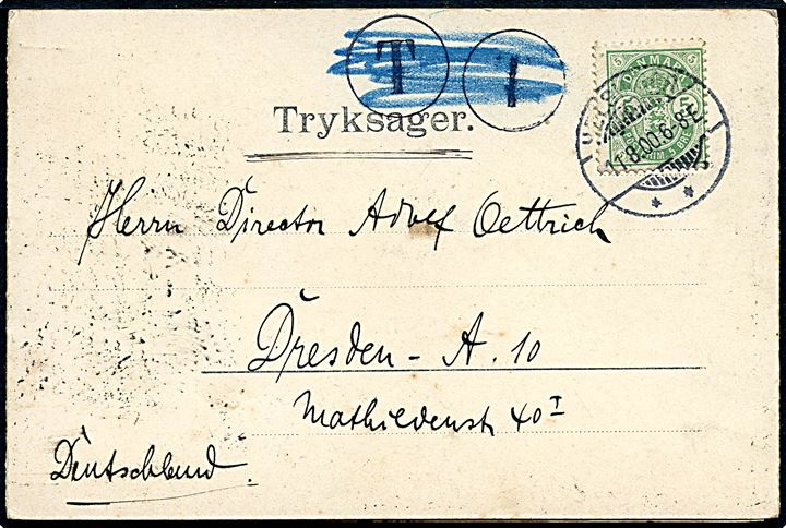 Helsingør, “Hilsen fra”, 3-fløjet kort med prospekter. L. Hansen u/no. Sendt som tryksag 1900 til Tyskland. Kvalitet 7