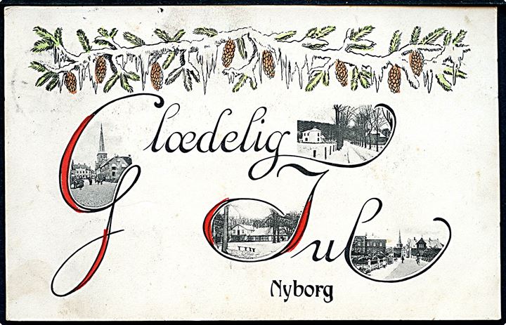 Nyborg, “Glædelig Jul” med prospekter. Stenders no. 8193. Kvalitet 7