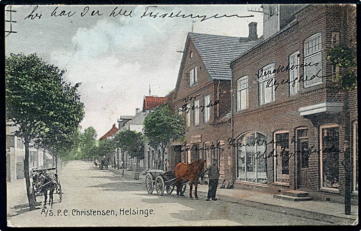 Helsinge, Østergade med P. C. Christensens købmandshandel. Stenders no. 17861. Kvalitet 7