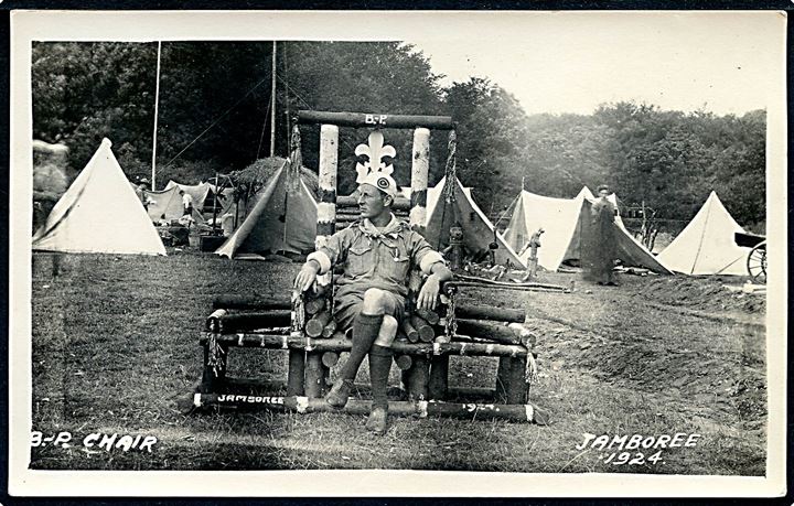 2. Verdens Jamboree Ermelunden 1924. B.P. Chair (= Baden-Powell’s stol). Fotokort u/no. Kvalitet 8