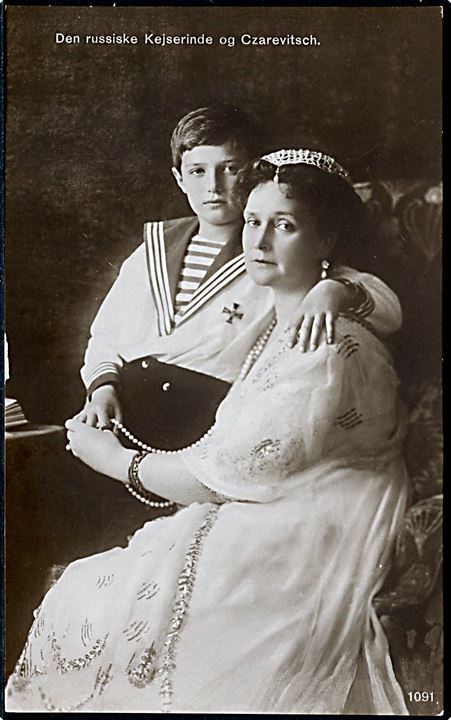 Kejserinde Alexandra og Aleksej Nikolajevitj af Rusland. No. 1091. Begge blev myrdet i 1918. Kvalitet 9