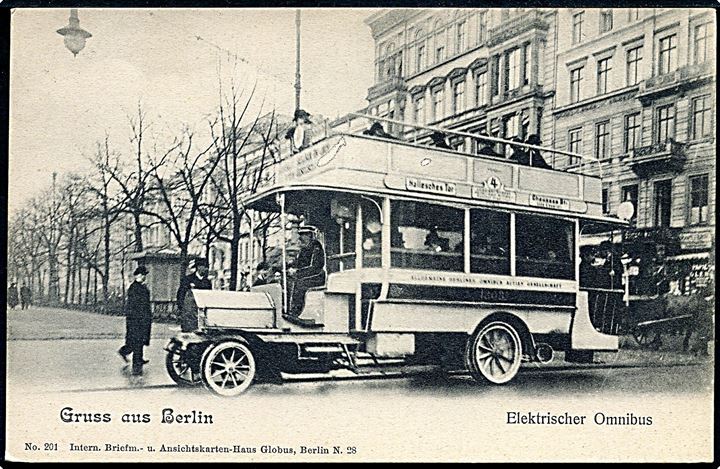 Tyskland, Berlin. “Gruss aus” med elektrisk omnibus. No. 201. Kvalitet 9