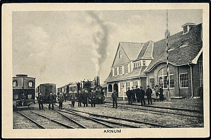 Arnum, jernbanestation med damptog. W. Schützsack no. 2168. Kvalitet 9