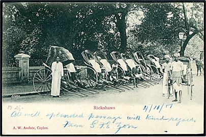 Ceylon, Rickshaws. A. W. Andrée u/no. Kvalitet 8