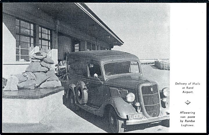 Sydafrika, Posten leveres i Rand lufthavn. Officielt kort fra Empire Exhibition 1936. G.P.S.  Kvalitet 9