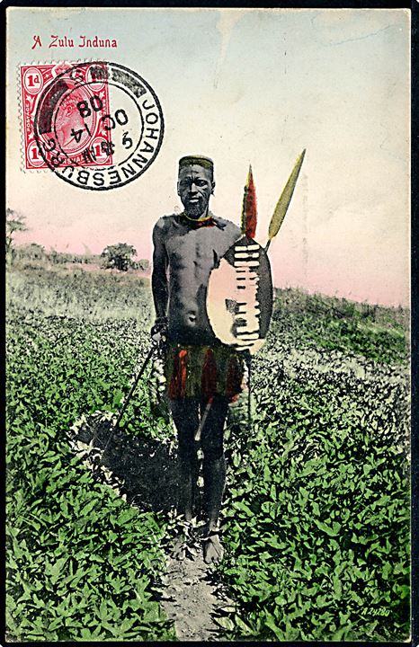 Sydafrika, Zulu kriger. S. Epstein no. 2157. Kvalitet 8