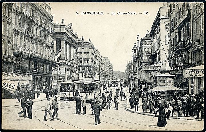 Frankrig, Marseille, la Cannebiére med sporvogne. No. 5. Kvalitet 8