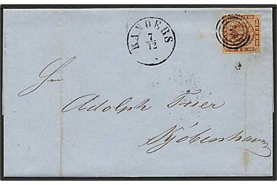 4 sk. stukken kant på brev annulleret med nr.stempel 53 og sidestemplet antiqua Randers d. 7.12.1863 til Kjøbenhavn.