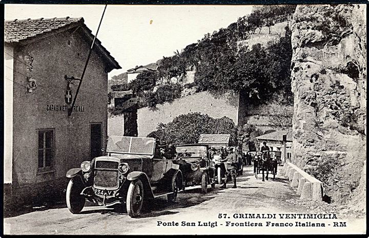Frankrig. Automobiler ved den fransk-italienske grænse i Ponte san Luigi. No. 57.