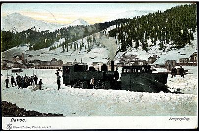 Schweiz, Davos, damptog med sneplov. Künzli-Tobler no. 1417.