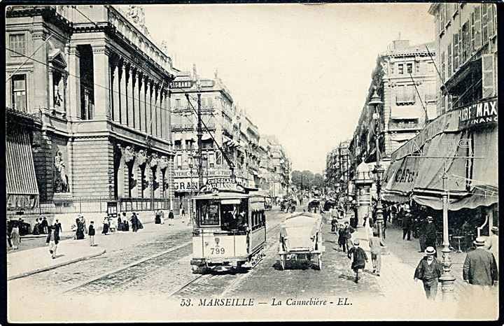 Frankrig, Marseille, La Cannebiere med sporvogn. No. 53.