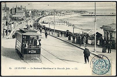 Frankrig, Le Havre, le Boulevard Maritime et la Nouvelle Jetée med sporvogn. No. 89.