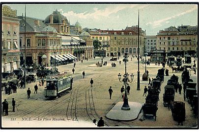 Frankrig, Nice, la Place Massena med sporvogn. no. 221.