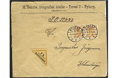 30 øre Chr. X i parstykke på brev med opkrævning fra Nyborg d. 8.4.1925 til Holmstrup. Bagklap mgl. og kuvert nusset.