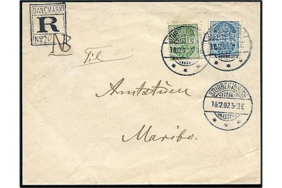 5 øre og 20 øre Våben på anbefalet brev fra Stubbekjøbing d. 16.12.1902 til Maribo.