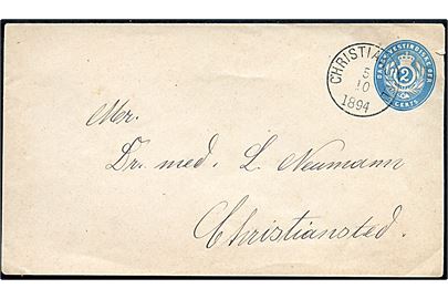 2 cents lokal helsagskuvert annulleret Christiansted d. 5.10.1894.