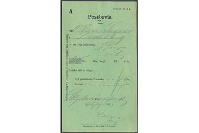 Postbevis formular nr. 2 a dateret Skælskør d. 25.7.1885 for afsendelse af værdibrev til Silkeborg.