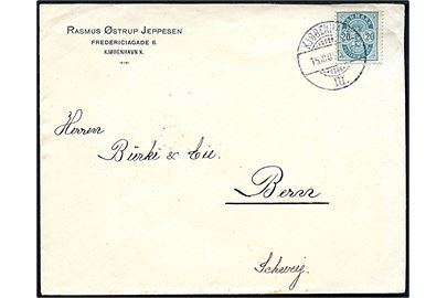 20 øre Våben på brev fra Kjøbenhavn d. 15.10.1901 til Bern, Schweiz.
