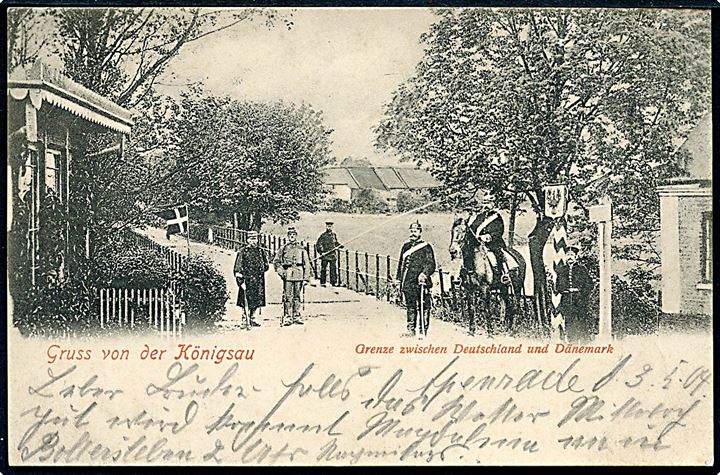 5 pfg. Germania på brevkort (Dansk tyske grænse ved Kongeåen) annulleret med bureaustempel Apenrade - Rothenkrug Bahnpost Zug 867 d. 3.5.1904 til Rapstedt.