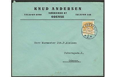 10 øre Bølgelinie tysk papir single på lokalbrev i Odense d. 27.6.1934.