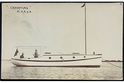 Charmian, R.S.A.Y.S. Motor yacht. Fotokort u/no. Sendt fra Adelaide South Australia d. 9.11.190? til København, Danmark.