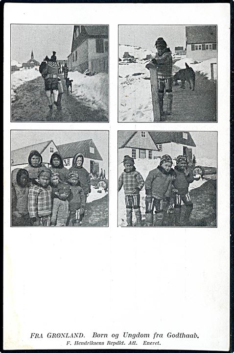Fra Grønland: Børn og Ungdom fra Godthaab. F. Hendriksen u/no. På bagsiden stemplet Dansk Koloniudstilling * Tivoli 1905 *.