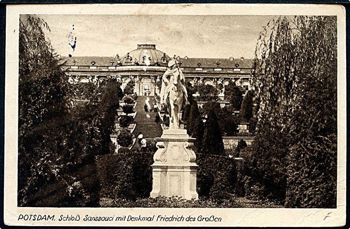 5 pfg. Germania (2) på brevkort (Potsdam, Schloss Sanssouci) fra Berlin d. 20.9.1915 til Hellerup, Danmark. Returneret med stempel: Zurück / Abbildung unzulässig på grund af forbud mod at sende billedpostkort til udlandet.
