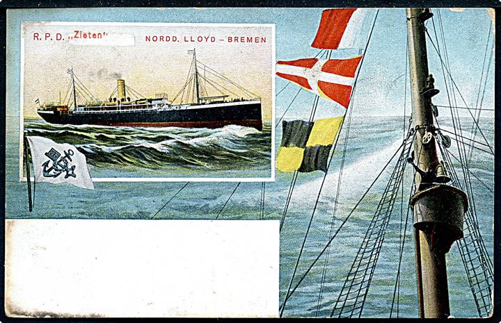 10 pfg. Germania på brevkort (Reichspostdampfer Zieten, NDL) annulleret med skibsstempel Deutsche Seepost Australische Hauptlinie f d. 13.1.1910 til Nr. Rugby, England.