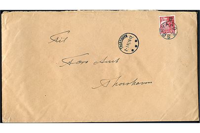 20/15 øre Provisorium på stort brev annulleret med udslebet stjernestempel SØRVAAG og sidestemplet Thorshavn d. 2.1.1941 til Færø Amt i Thorshavn.